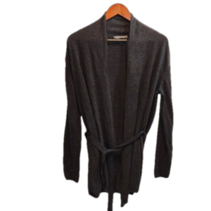 Marc O'polo black gray virgin wool open front long sleeve belted cardigan sz L